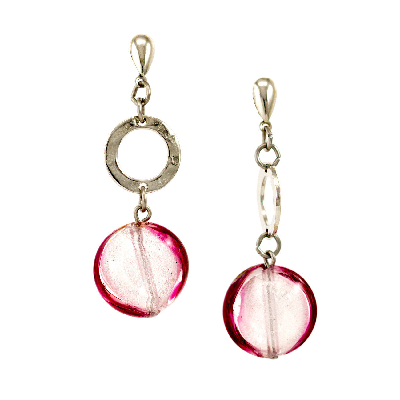 TINA – Pink Murano Glass Drop Disc Earrings - www.LaBellaDentro.com