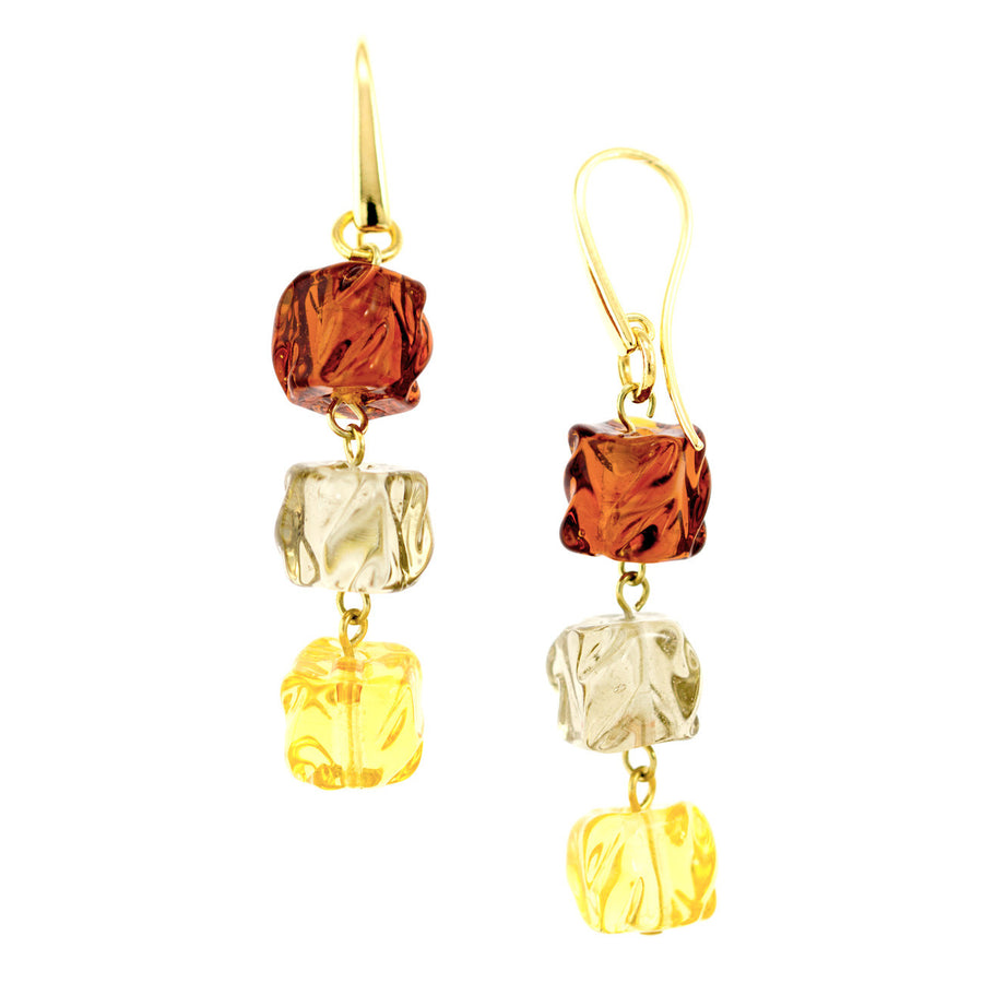 VIKA – Amber Murano Glass Cubes Drops Earrings - www.LaBellaDentro.com