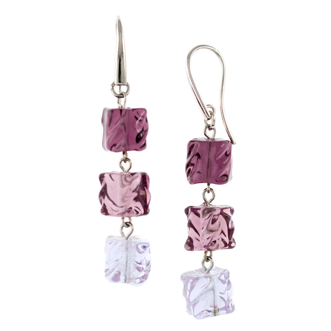 VIKA – Amethyst Murano Glass Cubes Drops Earrings - www.LaBellaDentro.com