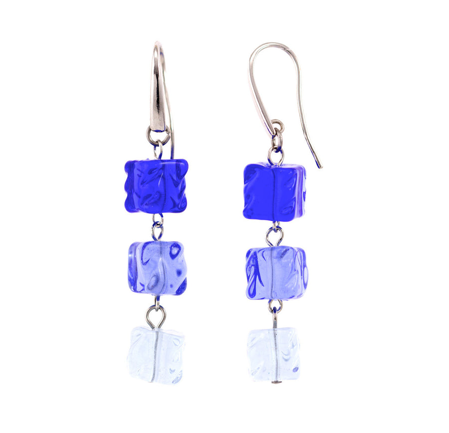 VIKA – Blue Murano Glass Cubes Drops Earrings - www.LaBellaDentro.com