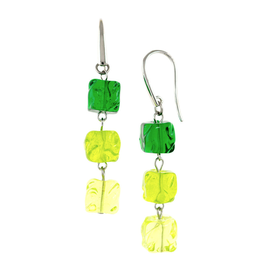 VIKA – Green Murano Glass Cubes Drops Earrings - www.LaBellaDentro.com