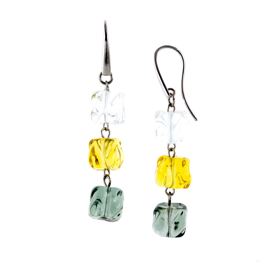 VIKA – White, Amber and Grey Murano Glass Cubes Drops Earrings - www.LaBellaDentro.com